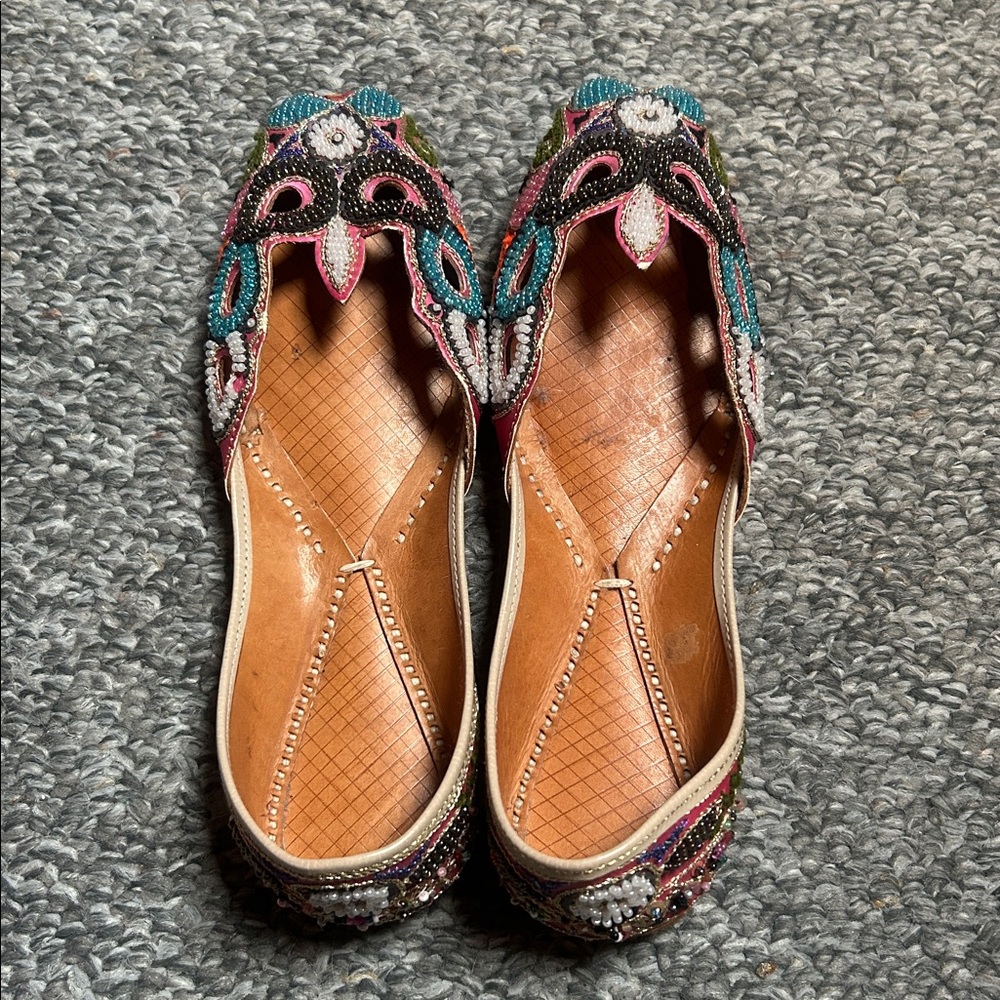 Embroidered and beaded leather khussa Punjabi Indian slippers